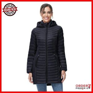 Ultra Light Down Jacket Packable Puffer Hooded Mid Length Winter Coat